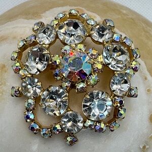 Aurora Borealis Crystal Floral Brooch